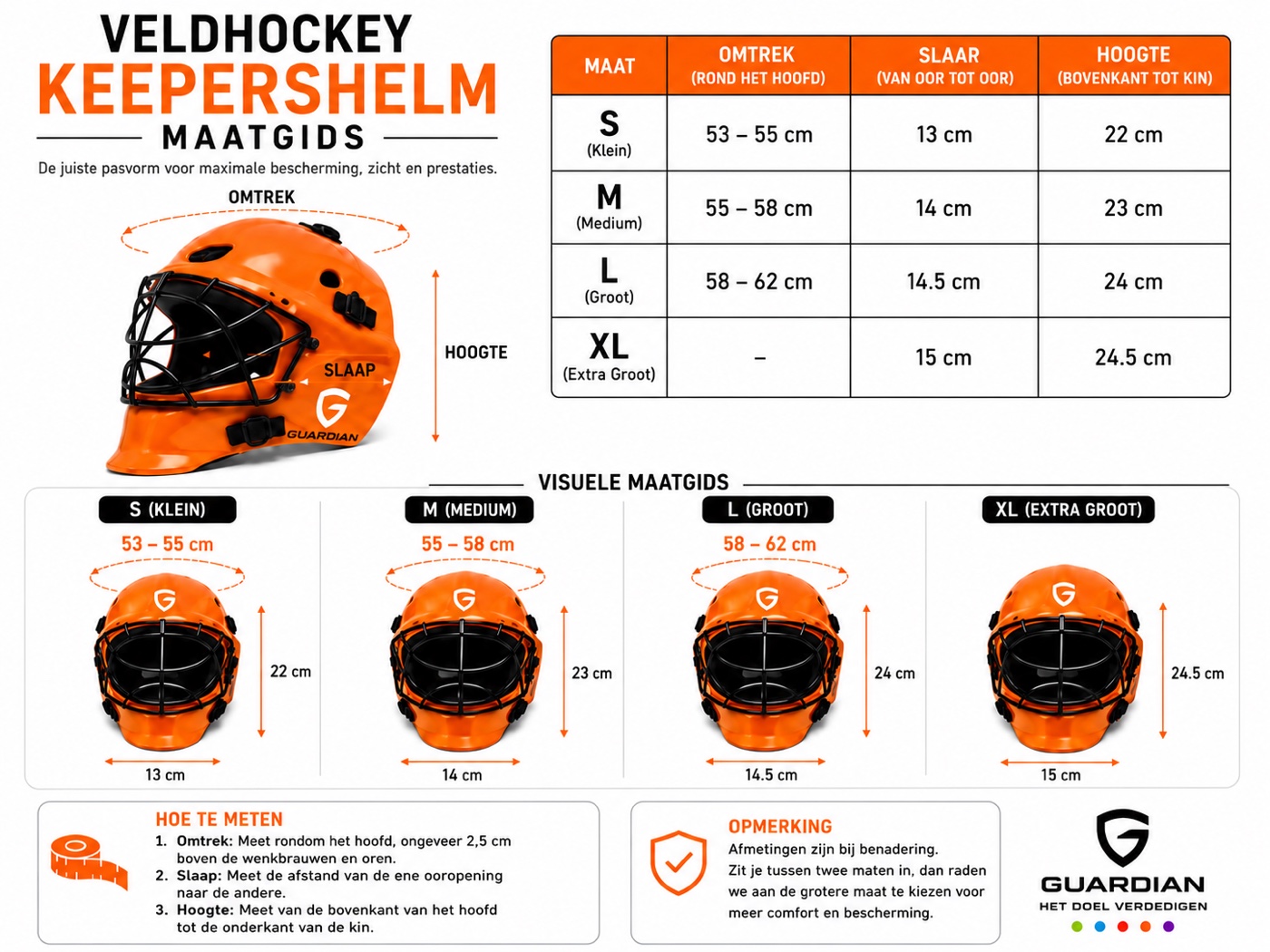 Veldhockey keepershelm maatgids — S / M / L / XL